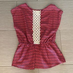 Anthropologie Francesca Geometric Cap Sleeve Cinch Waist Top SIZE XS